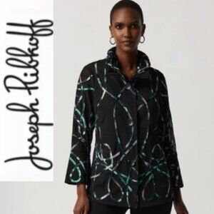 Joseph Ribkoff Black Swirl Collared Abstract Mesh Blouse Style 23490 Size Small